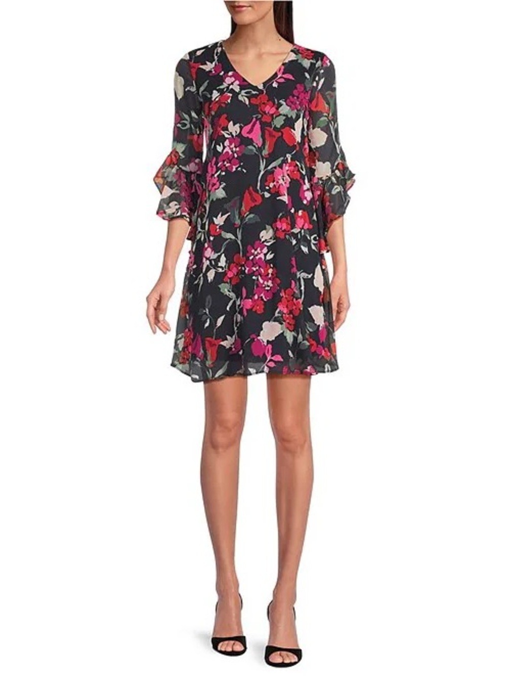 Calvin Klein Black Mini Dress with Pink & Red Floral Print